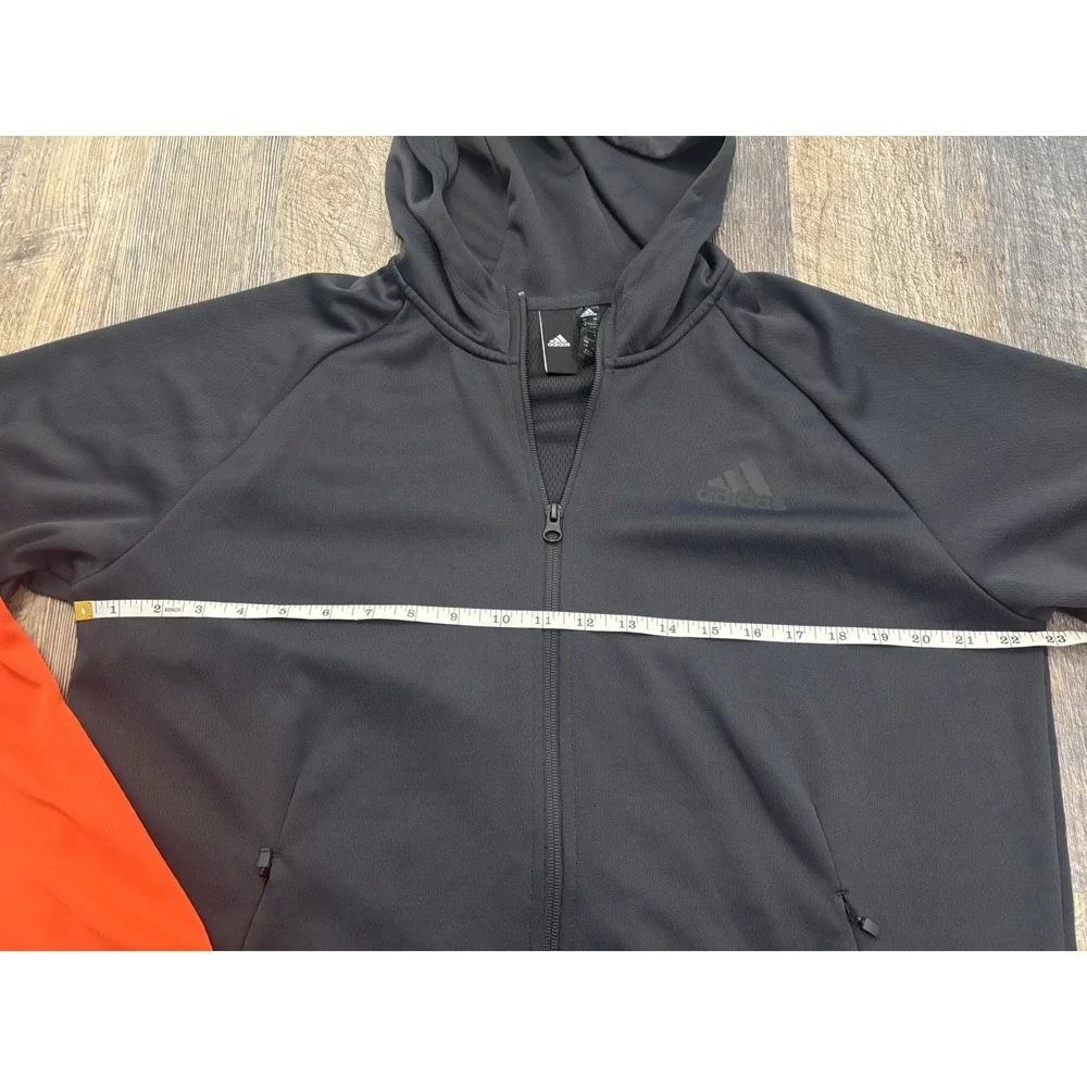 Adidas Mens Full Zip Hooded Track Jacket Black Orange Raglan Activewear Large